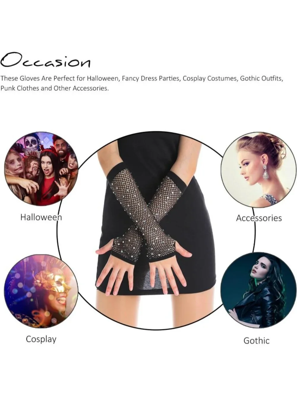 Women's Black Rhinestone Fishnet Fingerless Gloves 80s Emo Scene Arm Cuffs